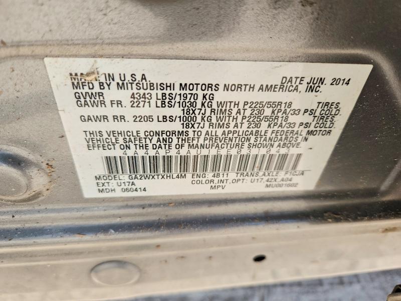 2014 Mitsubishi Outlander Sport მანქანა იყიდება აუქციონზე, vin: 4A4AP4AU1EE031043, აუქციონის ნომერი: 66194316