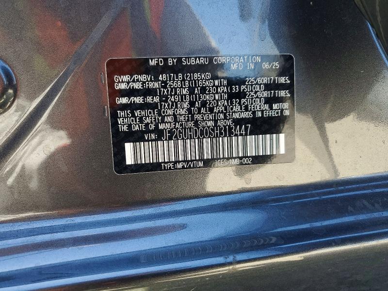 2025 Subaru Crosstrek მანქანა იყიდება აუქციონზე, vin: JF2GUHDC0SH313447, აუქციონის ნომერი: 64144296