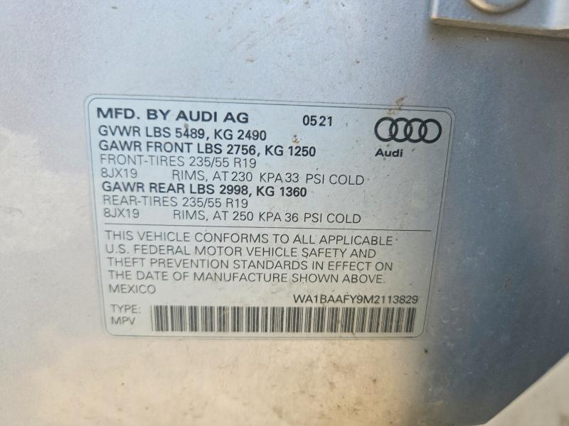 64920786 :رقم المزاد ، WA1BAAFY9M2113829 vin ، 2021 Audi Q5 مزاد بيع