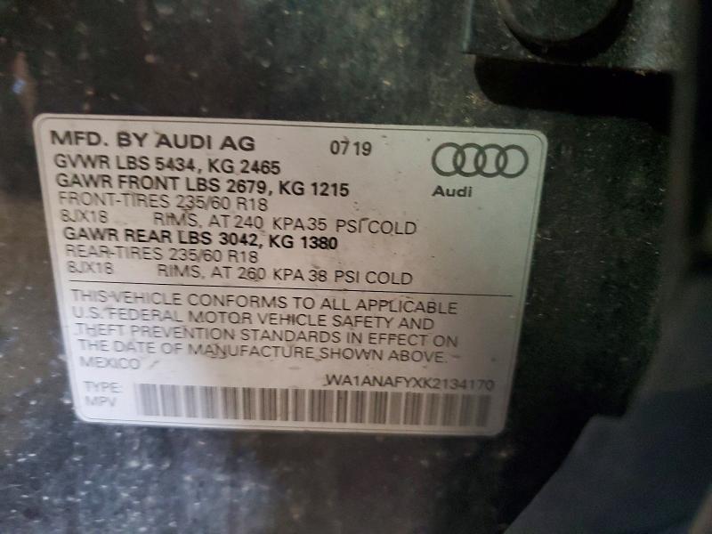 Aukcja sprzedaży 2019 Audi Q5, vin: WA1ANAFYXK2134170, numer aukcji: 62703866