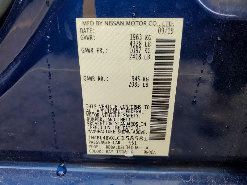 Продаж на аукціоні авто 2020 Nissan Altima, vin: 1N4BL4BVXLC158581, номер лоту: 65839716