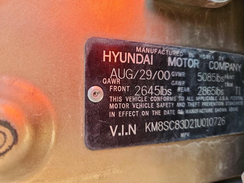 Aukcja sprzedaży 2001 Hyundai Santa Fe, vin: KM8SC83D21U010726, numer aukcji: 66646316
