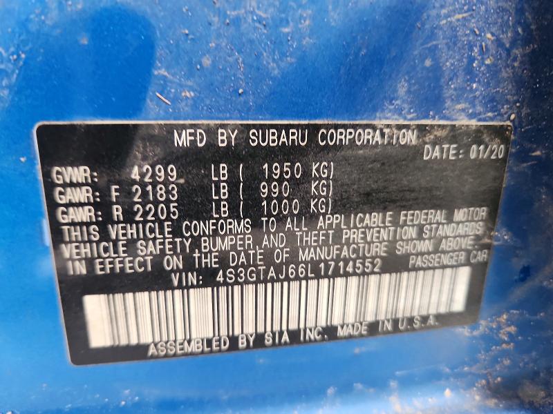 64280596 :رقم المزاد ، 4S3GTAJ66L1714552 vin ، 2020 Subaru Impreza مزاد بيع