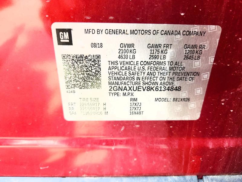 64371266 :رقم المزاد ، 2GNAXUEV8K6134848 vin ، 2019 Chevrolet Equinox مزاد بيع