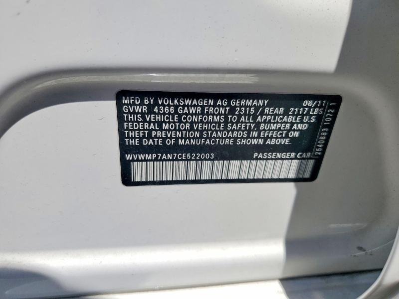 Продажа на аукционе авто 2012 Volkswagen Cc, vin: WVWMP7AN7CE522003, номер лота: 63759876