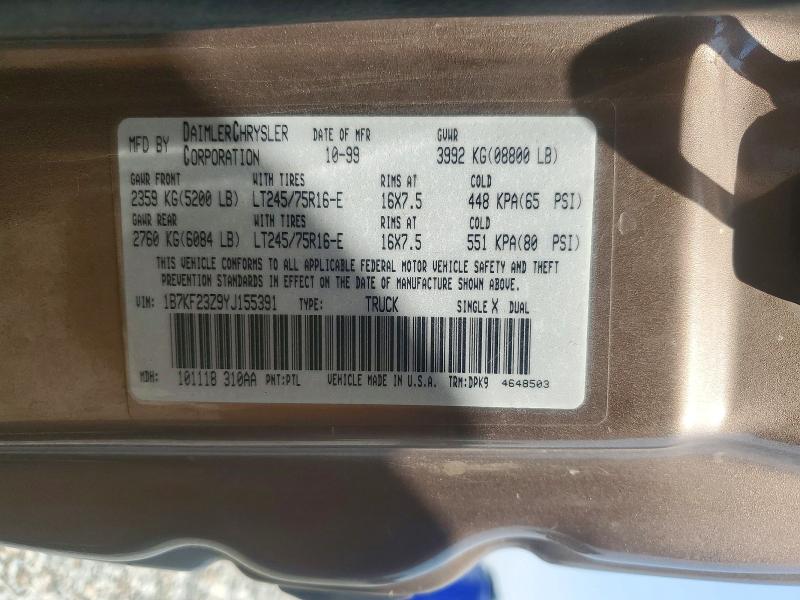 Aukcja sprzedaży 2000 Dodge Ram 2500, vin: 1B7KF23Z9YJ155391, numer aukcji: 63444986