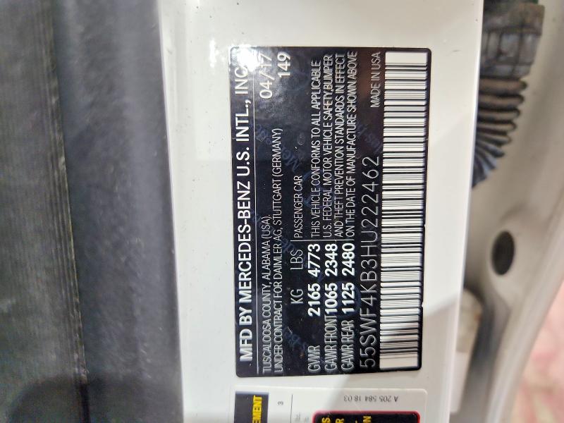 65305206 :رقم المزاد ، 55SWF4KB3HU222462 vin ، 2017 Mercedes-benz C مزاد بيع