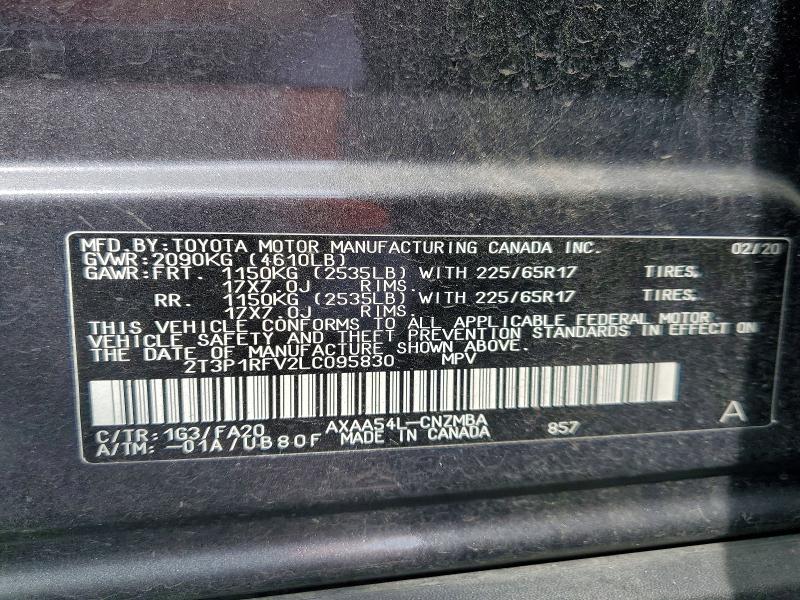 Продаж на аукціоні авто 2020 Toyota Rav4, vin: 2T3P1RFV2LC095830, номер лоту: 65718746