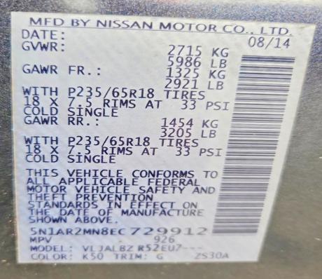 Продажа на аукционе авто 2014 Nissan Pathfinder, vin: 5N1AR2MN8EC729912, номер лота: 63332196