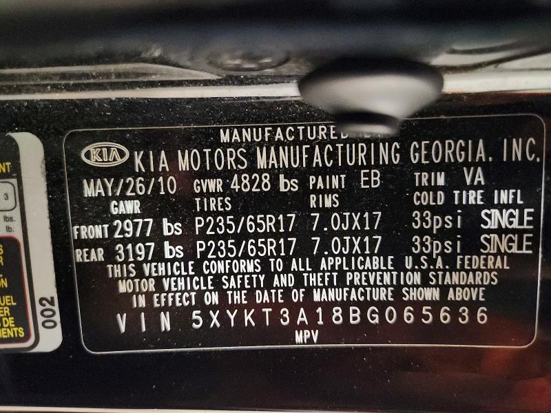 63532106 :رقم المزاد ، 5XYKT3A18BG065636 vin ، 2011 Kia Sorento مزاد بيع
