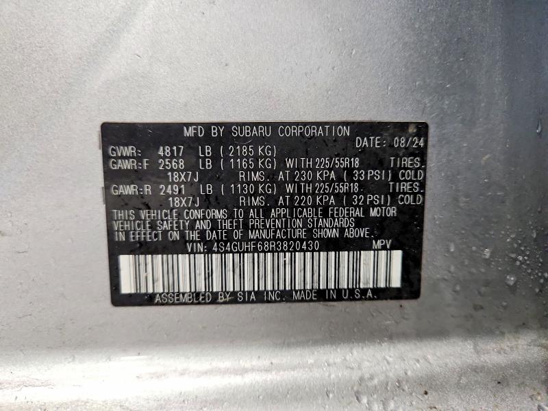 Aukcja sprzedaży 2024 Subaru Crosstrek, vin: 4S4GUHF68R3820430, numer aukcji: 65166636