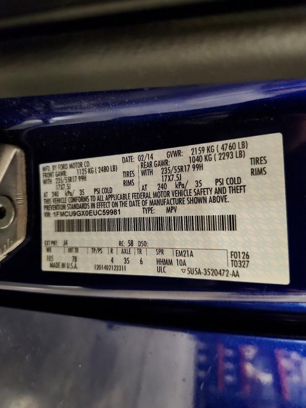 Aukcja sprzedaży 2014 Ford Escape, vin: 1FMCU9GX0EUC59981, numer aukcji: 66588146