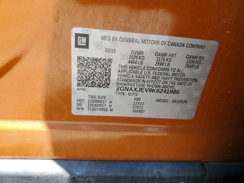 Aukcja sprzedaży 2019 Chevrolet Equinox, vin: 2GNAXJEV9K6241986, numer aukcji: 63562426