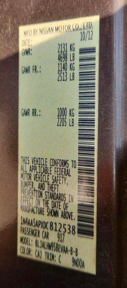 2013 Nissan Maxima მანქანა იყიდება აუქციონზე, vin: 1N4AA5APXDC812538, აუქციონის ნომერი: 61646716