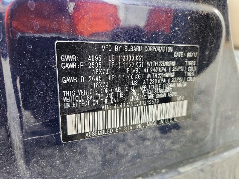 65925976 :رقم المزاد ، 4S4BSANC2J3219579 vin ، 2018 Subaru Outback مزاد بيع