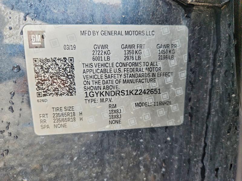 64837996 :رقم المزاد ، 1GYKNDRS1KZ242651 vin ، 2019 Cadillac Xt5 مزاد بيع