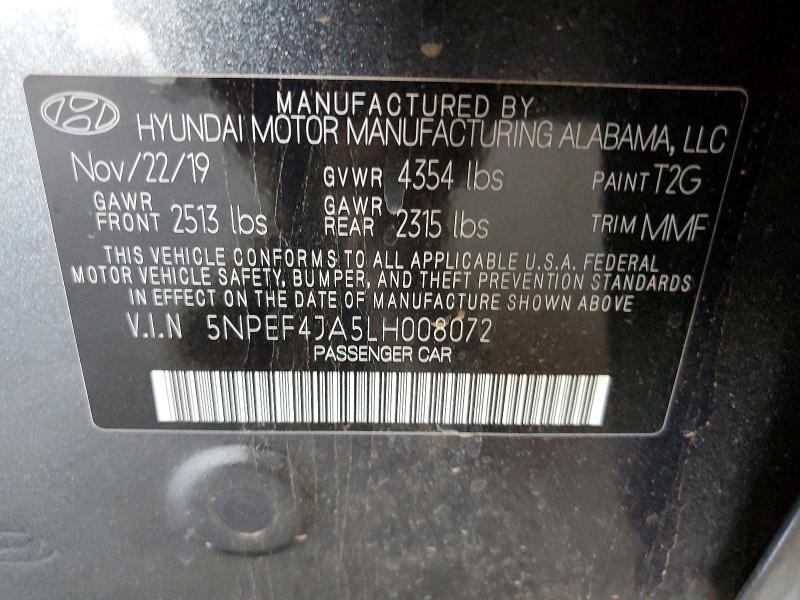 63803556 :رقم المزاد ، 5NPEF4JA5LH008072 vin ، 2020 Hyundai Sonata مزاد بيع