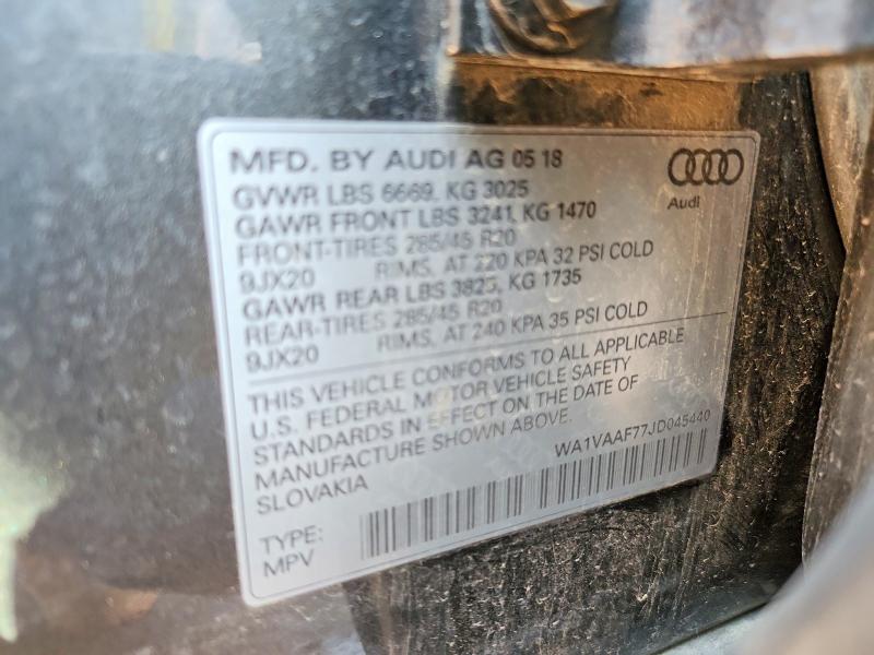 65997456 :رقم المزاد ، WA1VAAF77JD045440 vin ، 2018 Audi Q7 مزاد بيع
