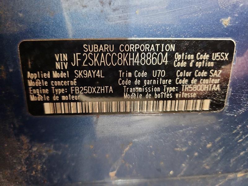 64550146 :رقم المزاد ، JF2SKACC8KH488604 vin ، 2019 Subaru Forester مزاد بيع