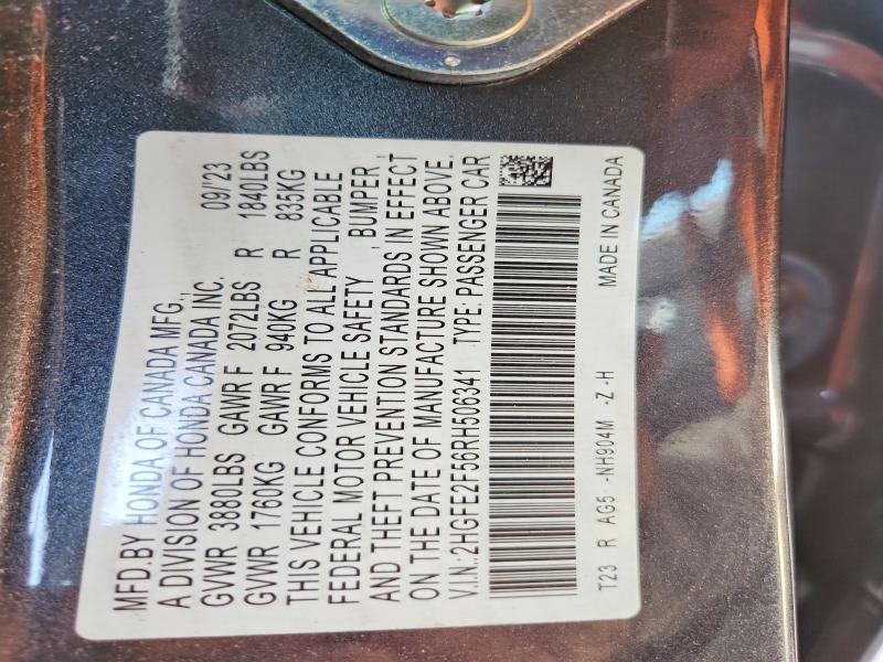 66551326 :رقم المزاد ، 2HGFE2F56RH506341 vin ، 2024 Honda Civic مزاد بيع