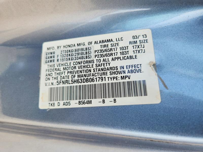 64780836 :رقم المزاد ، 5FNRL5H63DB061791 vin ، 2013 Honda Odyssey مزاد بيع