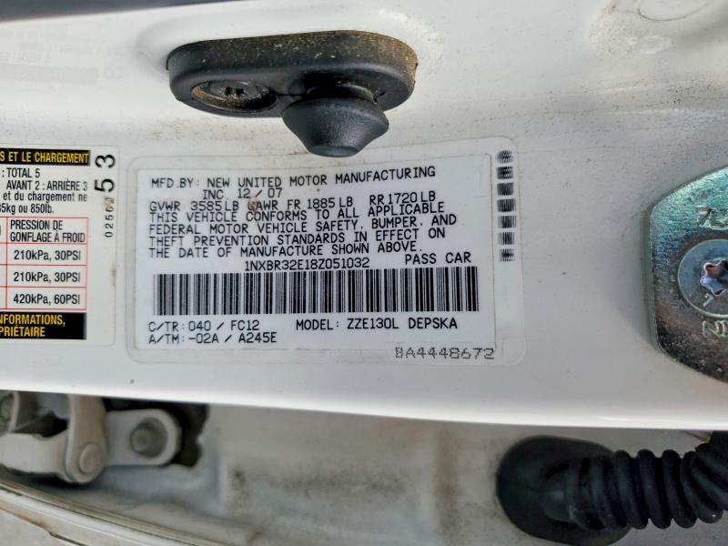 Продажа на аукционе авто 2008 Toyota Corolla, vin: 1NXBR32E18Z051032, номер лота: 64839536