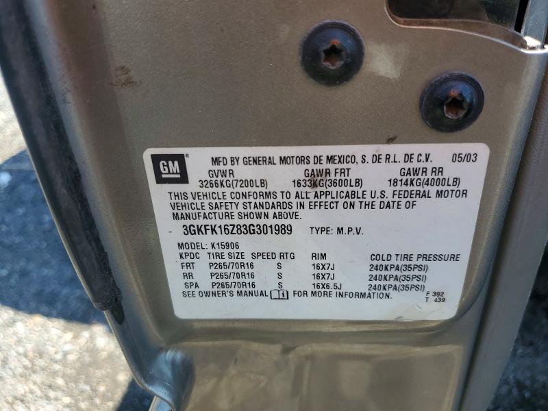 2003 Gmc Yukon Xl მანქანა იყიდება აუქციონზე, vin: 3GKFK16Z83G301989, აუქციონის ნომერი: 64246546