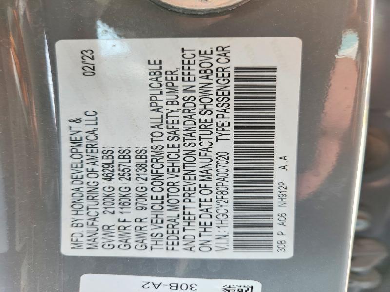 Aukcja sprzedaży 2023 Honda Accord, vin: 1HGCY2F80PA007020, numer aukcji: 64945996