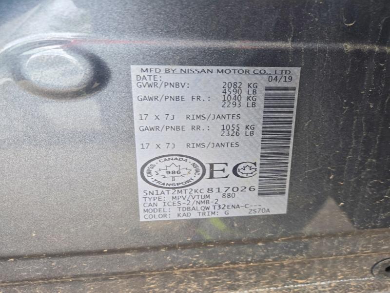 66252156 :رقم المزاد ، 5N1AT2MT2KC817026 vin ، 2019 Nissan Rogue مزاد بيع
