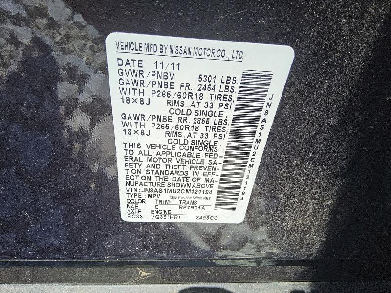 Aukcja sprzedaży 2012 Infiniti Fx35, vin: JN8AS1MU2CM121194, numer aukcji: 66199166