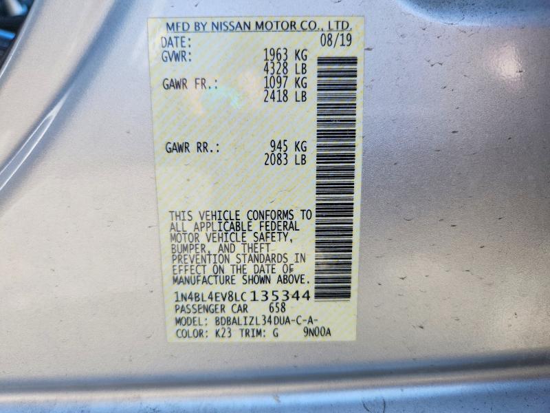63408636 :رقم المزاد ، 1N4BL4EV8LC135344 vin ، 2020 Nissan Altima مزاد بيع