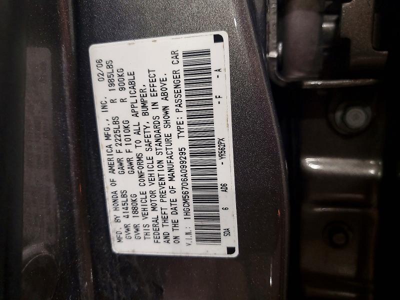 Aukcja sprzedaży 2006 Honda Accord, vin: 1HGCM56706A099295, numer aukcji: 64730256