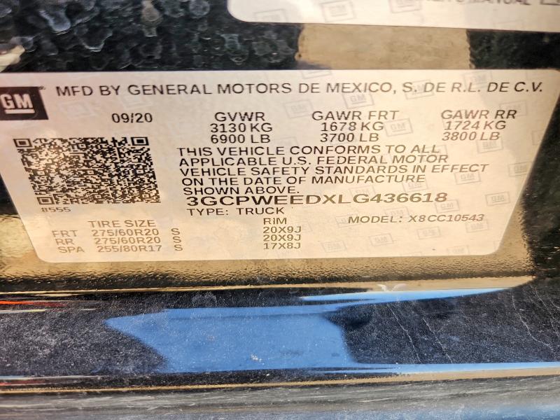 2020 Chevrolet Silverado მანქანა იყიდება აუქციონზე, vin: 3GCPWEEDXLG436618, აუქციონის ნომერი: 66142506