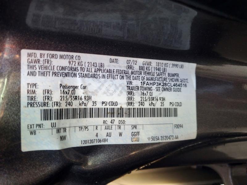 2012 Ford Focus მანქანა იყიდება აუქციონზე, vin: 1FAHP3K28CL464516, აუქციონის ნომერი: 67000426