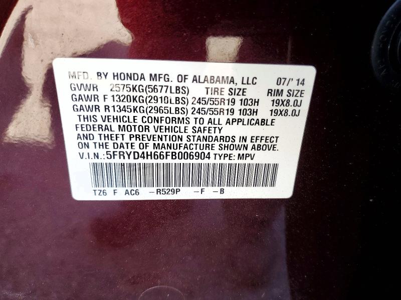 Aukcja sprzedaży 2015 Acura Mdx, vin: 5FRYD4H66FB006904, numer aukcji: 66998096