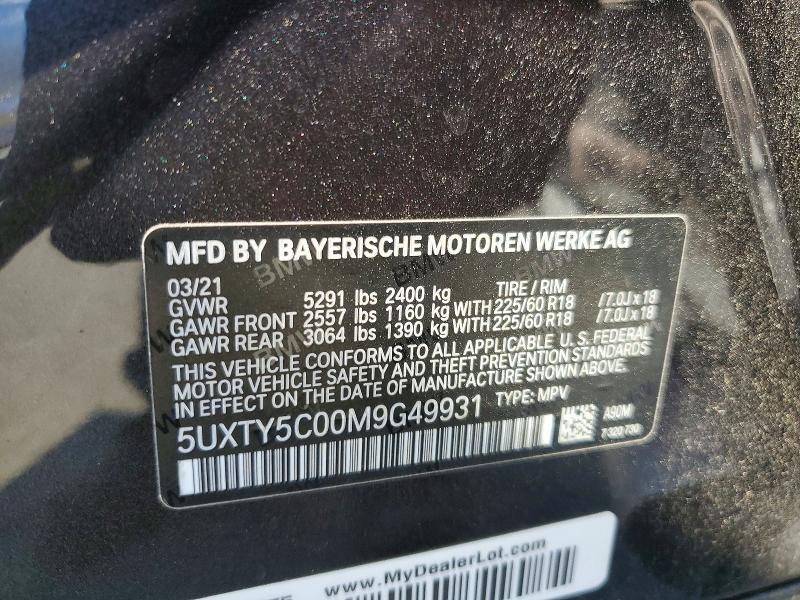 64471436 :رقم المزاد ، 5UXTY5C00M9G49931 vin ، 2021 Bmw X3 مزاد بيع