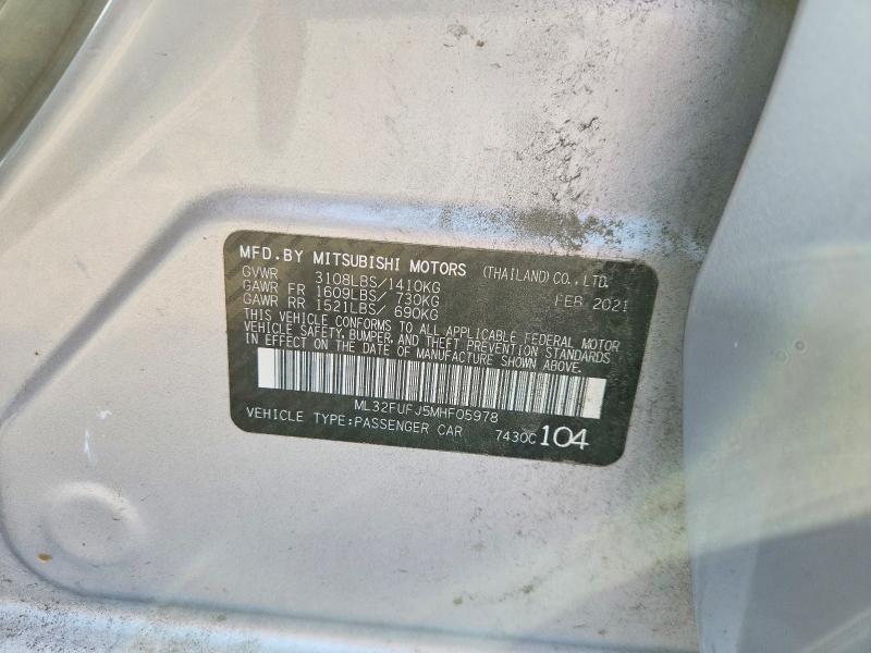 2021 Mitsubishi Mirage მანქანა იყიდება აუქციონზე, vin: ML32FUFJ5MHF05978, აუქციონის ნომერი: 62763336