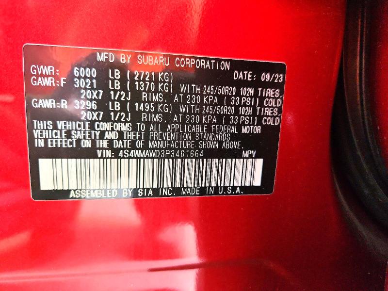 Aukcja sprzedaży 2023 Subaru Ascent, vin: 4S4WMAWD3P3461664, numer aukcji: 66457366