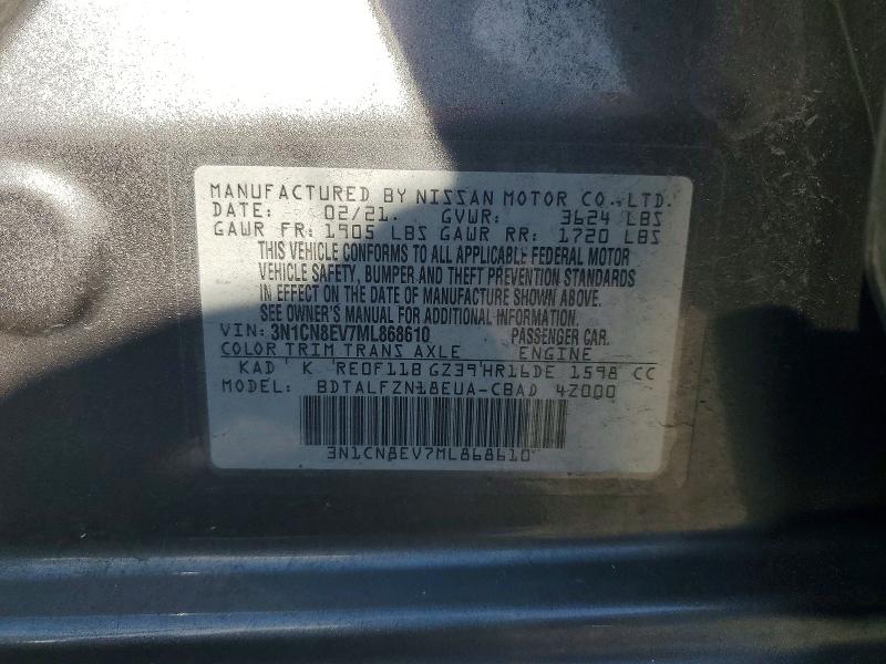 64587386 :رقم المزاد ، 3N1CN8EV7ML868610 vin ، 2021 Nissan Versa مزاد بيع
