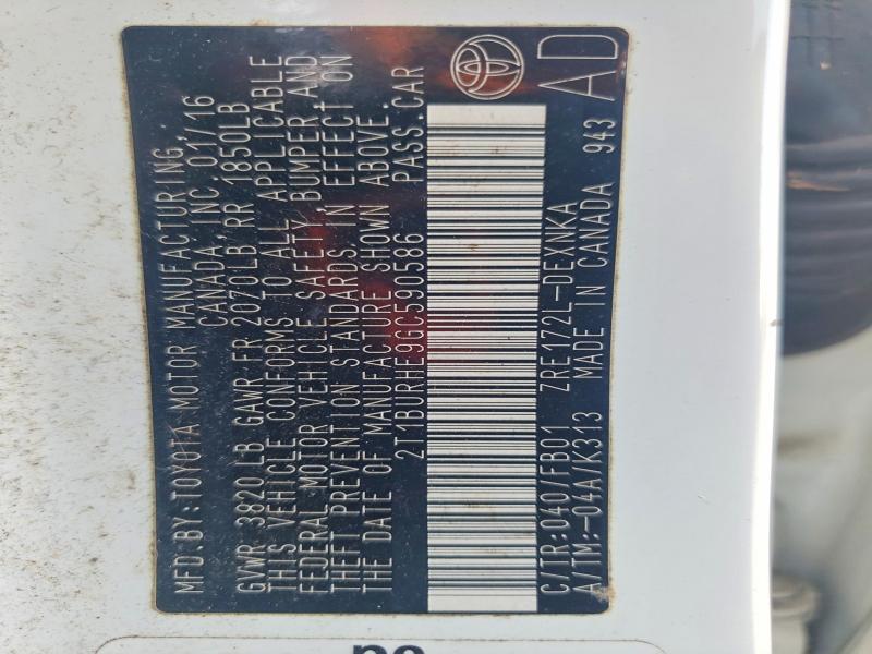 64368076 :رقم المزاد ، 2T1BURHE9GC590586 vin ، 2016 Toyota Corolla مزاد بيع