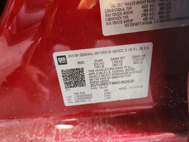 2021 Gmc Sierra მანქანა იყიდება აუქციონზე, vin: 3GTU9EET9MG362630, აუქციონის ნომერი: 64426256