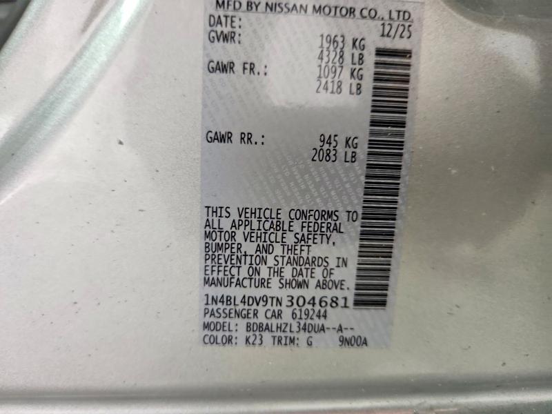 2026 Nissan Altima მანქანა იყიდება აუქციონზე, vin: 1N4BL4DV9TN304681, აუქციონის ნომერი: 66920666
