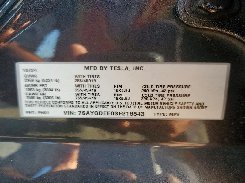 Продаж на аукціоні авто 2025 Tesla Model Y, vin: 7SAYGDEE0SF216643, номер лоту: 63767196