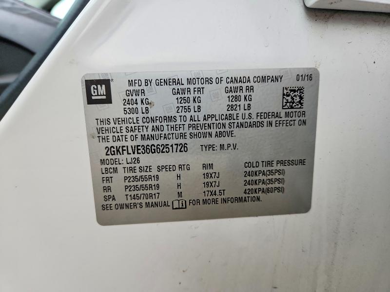 Aukcja sprzedaży 2016 Gmc Terrain, vin: 2GKFLVE36G6251726, numer aukcji: 65569596