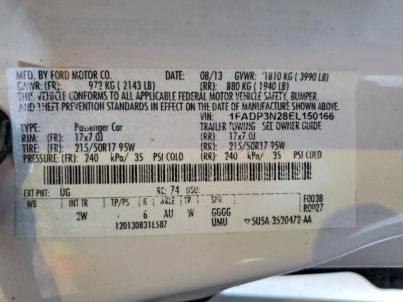 2014 Ford Focus მანქანა იყიდება აუქციონზე, vin: 1FADP3N28EL150166, აუქციონის ნომერი: 65559746