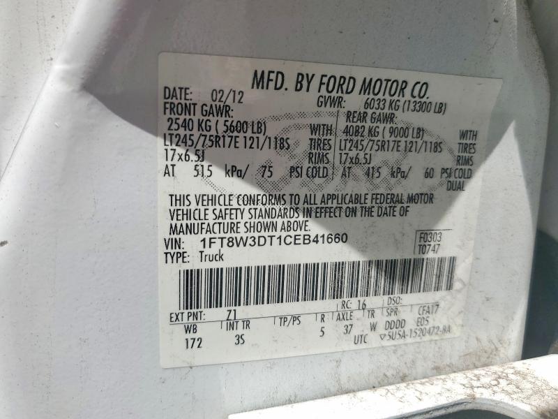 63894196 :رقم المزاد ، 1FT8W3DT1CEB41660 vin ، 2012 Ford F350 مزاد بيع