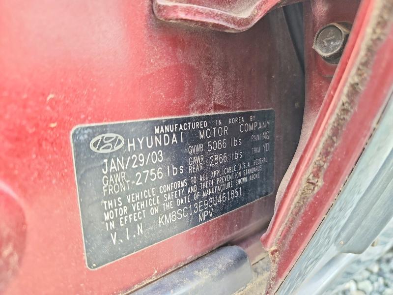 Aukcja sprzedaży 2003 Hyundai Santa Fe, vin: KM8SC13E93U461851, numer aukcji: 63524376