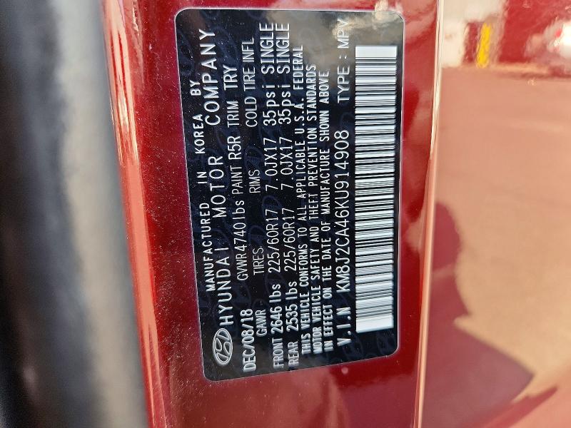 Auction sale of the 2019 Hyundai Tucson, vin: KM8J2CA46KU914908, lot number: 67363706
