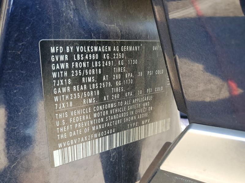 2015 Volkswagen Tiguan მანქანა იყიდება აუქციონზე, vin: WVGBV7AX2FW603404, აუქციონის ნომერი: 64463176