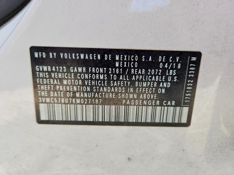 Продажа на аукционе авто 2019 Volkswagen Jetta, vin: 3VWC57BU7KM027197, номер лота: 64317626